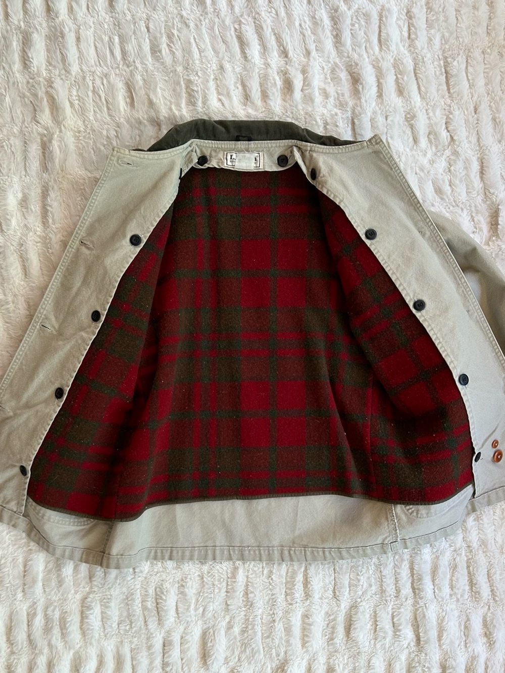 Made in USA LL Bean Vintage Chore Coat Barn Jacket Beige S - Picture 12 of 13